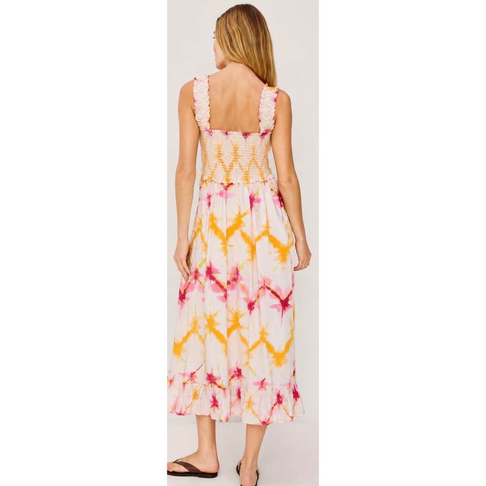 NWT Rails Rumi Dress Medium diamond Tie Dye Smocked Midi Dress Summer Boho chic - Picture 2 of 10